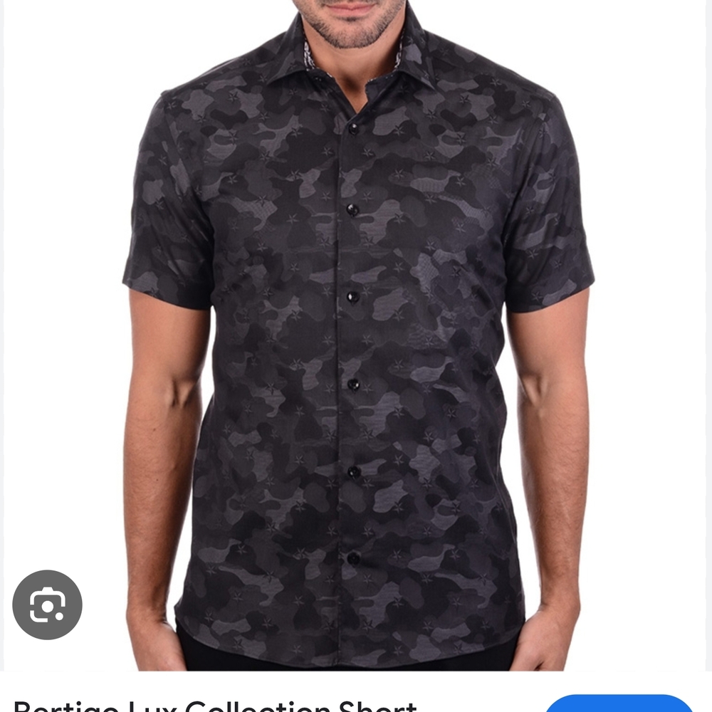 Black Casual Button Down Shirt with Camouflage Pattern